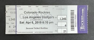 Biglietto Stub Vintage 2019 Los Angeles Dodgers vs Colorado Rockies 4/6/19 - Come nuovo! - Foto 1 di 2