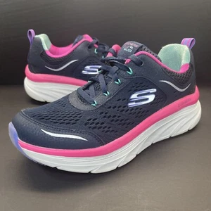 SKECHERS D'LUX WALKER Infinite Motion Mesh Shoes Navy Blue Pink Women's Size 7 - Picture 1 of 9