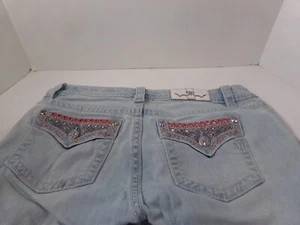 MISS ME Womens STRETCH MID-RISE CAPRI JEANS Size 30~Light Blue Wash Bling Crop - Picture 1 of 13