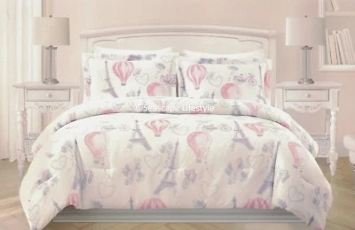 3 piezas ❤ PRIMAVERAMA en PARÍS ❤ Edredón Completo/Reina Eiffel Globos Aire Caliente Corazones Foto 1 de 4