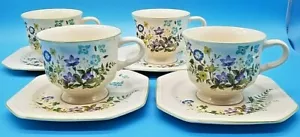 JUEGO 4 TAZAS Y PLATILLOS MIKASA CONTINENTAL MARFIL VERDE FLORAL OCTÁGONO TAZA F-4003 - Imagen 1 de 3