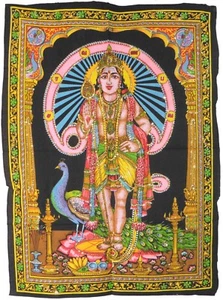 Hindu God Lord Murugan Sequined Cotton Wall Hanging Fair Trade 80 x 110 cm - Picture 1 of 6