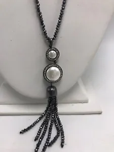 $39  LUCKY BRAND  NECKLACE  BEADED FRINGE  PEARL PAVE PENDANT  JL55 - Picture 1 of 7