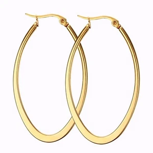 Moda Para mujeres Joyería Oro 18K Acero Inoxidable Elegantes Grandes Pendientes de Aro Ovalados - Imagen 1 de 6