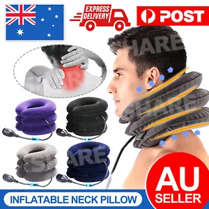 Air Inflatable Neck Pillow Head Cervical Traction Support Stretcher Pain Relief - Picture 1 of 13