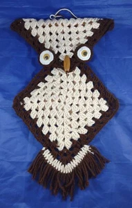 Vintage 1970s Crochet Owl Towel Wall Hanging Handmade - Picture 1 of 4