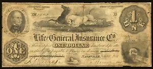 Nashville, TN - Nashville Life and General Insurance Co. $ 1 ottobre 1854 * Scarso!* - Foto 1 di 2