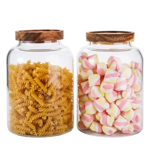 2 Pack Large Glass Food Storage Jar with Airtight Wooden Lid 66 FL OZ(1950ml) - Picture 1 of 7
