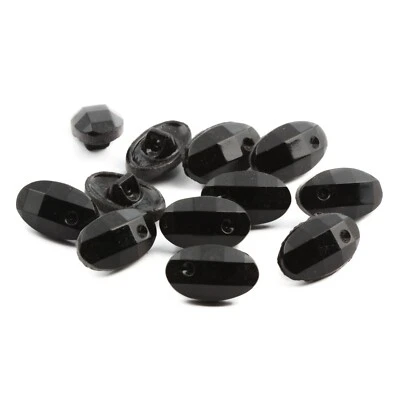 Lot (12) Czech Vintage oval faceted black glass buttons for rhinestones 18mm  - Image 1 of 2