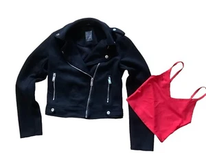 Biker Jacke Velours Gr. XS 34 Fake Leder PRIMARK + Top Amisu - Bild 1 von 7