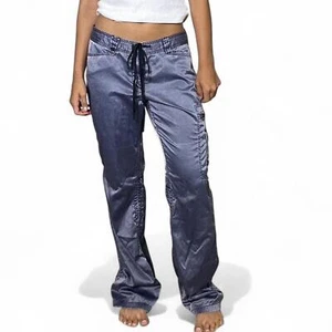 Coolest blue silky satin cargo pants - Picture 1 of 8