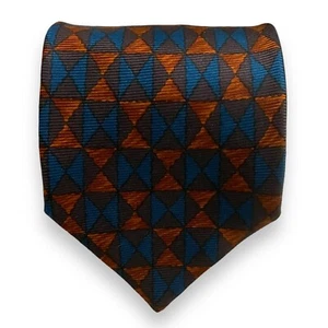 Vintage Ermenegildo Zegna Silk Tie Geometric Teal Blue Orange 62” - Picture 1 of 4
