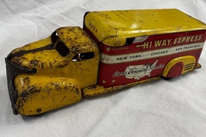Louis Marx Toy 1940s Highway express Pressed Steel truck wood wheels 16” H. $95 - Picture 1 of 7
