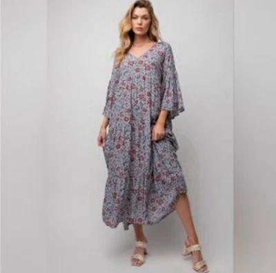 Maxi Vestido Fluido Caballete "Now Or Never" Floral Manga Campana Para Mujer Pequeño Nuevo con Etiquetas  Foto 1 de 4
