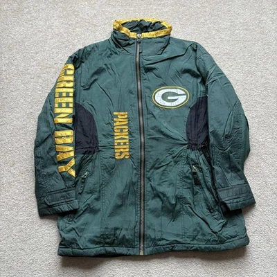 Jaqueta Green Bay Packers feminina média casaco de futebol americano NFL anos 90 verde inverno vintage - Imagem 1 de 4