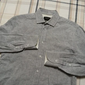 rag&bone Gray Linen Blend Long Sleeve Button Shirt Fit 1 / 14.5" Portugal Made - Picture 1 of 12