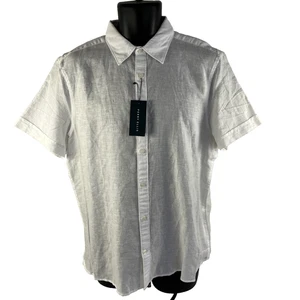 New Mens Perry Ellis Linen Blend Untucked SS Button Up Shirt Size Medium NWT - Picture 1 of 8