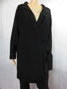 Barbara Wells Studio Black Long Open Front Wrap Cardigan Sweater Wool SZ XS - Picture 1 of 5