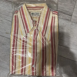 Vintage 70er Kmart Herren Hemd Neu 16 Hellbraun Rosa Gestreift Kurzarm Neu - Bild 1 von 3