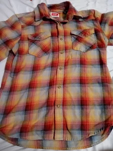 Wrangler Women's Medium Orange And Blue Plaid Snap Button Up Long Sleeve - Picture 1 of 5