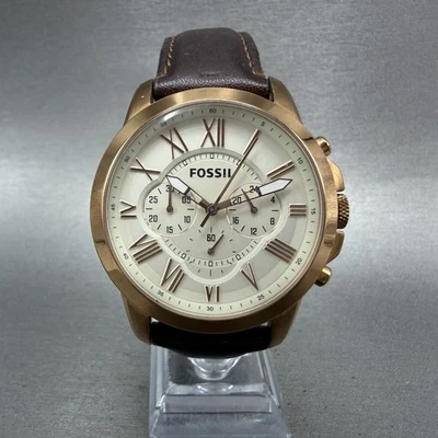 Fossil Grant Chronograph Watch Men 44m Cream Dial Rose Gold FS4991 New Battery - Image 1 of 4