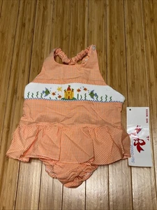 Silly Goose Hand Smocked Bubble Romper Size 24 Months Fish Sea Gingham NOS - Picture 1 of 10