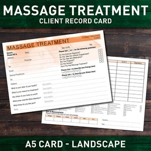 Massage Client Record Card Treatment Consultation Massage Therapists Salons A5 - Picture 1 of 9