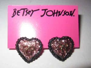 BETSEY JOHNSON VALENTINE'S DAY HEART AND KEY GLITTER HEART EARRINGS - Picture 1 of 2