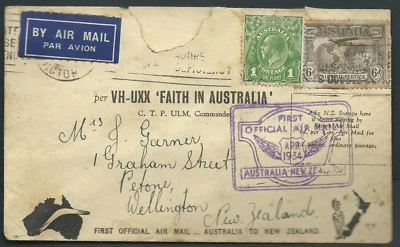 1934 Australia Nueva Zelanda Correo Aéreo KGV 1d y 6d Servicio de Correo Aéreo Doble Deficiencia Frank Foto 1 de 4