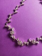 Flower Link Silver Necklace Rhinestones Pretty Simple Dainty Sweet Lovely