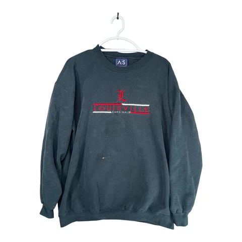 Louisville Cardinals Men's Sweatshirt Large Black Faded Embroidered College Cover