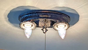 204B Vintage Antique Art Dec Shade Ceiling Light Fixture Metal Flush 1920's 30's - Picture 1 of 11