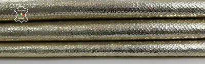 METALLIC LIGHT GOLD SNAKE PRINT ON Thick Soft Lambskin Leather 5+sqf 1.1mm C3865 - Image 1 of 4