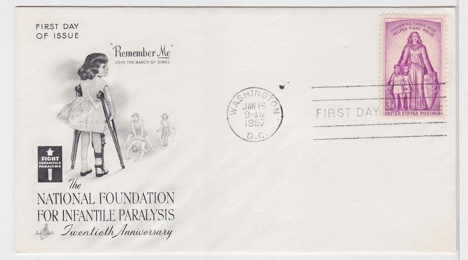 TurtlesTradingPost -  Fight Infantile Paralysis #1087- 1957 Artcraft FDC - Image 1 of 1