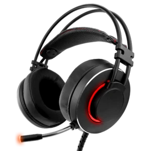 Schwarzes PC Gaming Headset mit integriertem Mikrofon & roten LED-Leuchten - Bild 1 von 4