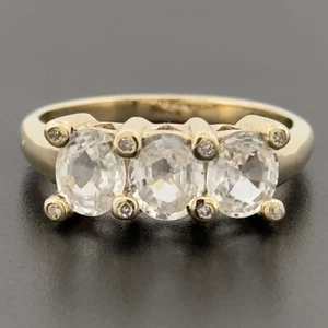 9ct Yellow Gold Topaz & Diamond Three Stone Cluster Ring Size N Hallmarked - Picture 1 of 8
