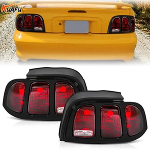 Brake Tail Lights Lamps Pair LH & RH For Ford Mustang 1996-1998 Black Red - Picture 1 of 19