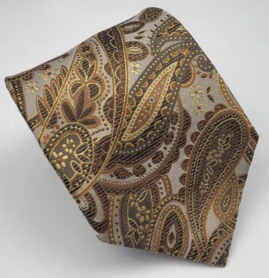 Corbata de seda Valerio Garati gris dorado marrón cachemira para hombre 58 x 3,5/8 Foto 1 de 4