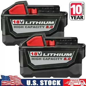 2X For Milwaukee for M18 Lithium 8.0 AH Extended Capacity Battery 18V 48-11-1860 - Picture 1 of 18