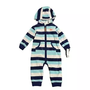 NWT Carter's Baby Toddler Boy's Striped Hooded Fleece Jumpsuit Size 6 Months - Picture 1 of 7