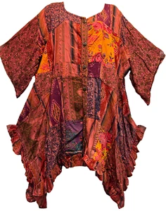 TUNICA TOP NUOVA CON ETICHETTE FUNKY STUFF niente corrisponde toppa volant rayon fazzoletto 5x spedizione gratuita - Foto 1 di 5