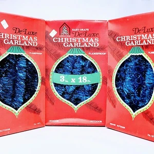 3 Boxen DE LUXE Vintage 3" x 18 Fuß (54 Fuß) blau WEIHNACHTSGIRLANDE Lametta NEU Italien - Bild 1 von 15