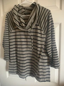 Adrianne Vittadini XLCowl Neck Black stripe gray sweaater - Picture 1 of 7
