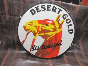Porcelain Desert Gold Enamel Metal Sign Plate Size 30" Inch Round - Picture 1 of 8
