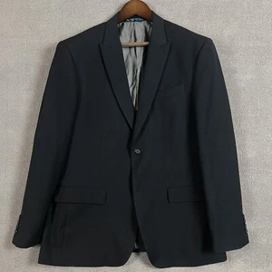 Perry Ellis Slim Fit Blazer Mens 44R Solid Black Polyester 2 Button Single Vent - Picture 1 of 19