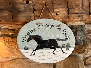 Vintage Slates Ornate Inc “Dashing Through The Snow” Wall Plaque Hand Painted - Picture 1 of 5