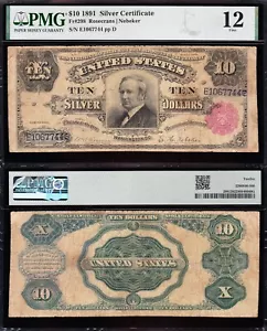 Nice RARE Fine 1891 $10 "TOMBSTONE" Silver Certificate! PMG 12! FREE SHIP! TC12 - Picture 1 of 3