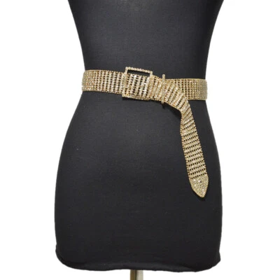 Women Shiny Belt Waist Chain Crystal Diamond Waistband Gold Rhinestone Belt - image 1 of 4