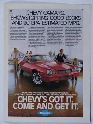 Chevrolet Camaro 1980 vintage rojo sala de exposición anuncio impreso original 8,5 x 11" Foto 1 de 3