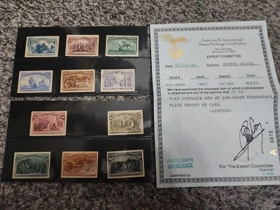 1893 Columbian Expo Plate Proof Set F-VF #230-240 P4 With COA Rare US Stamps - Image 1 of 4